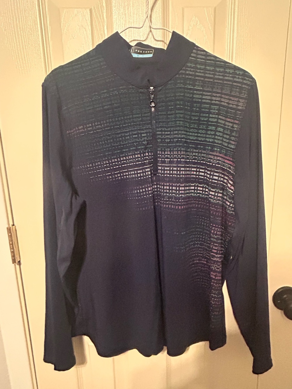 PGA Tour Women’s Golf Navy Lightweight Half-Zip Shirt Jacket with Subtle Stripes